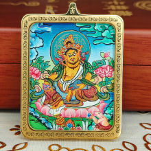 西藏纯手绘黄财神绿度母唐卡