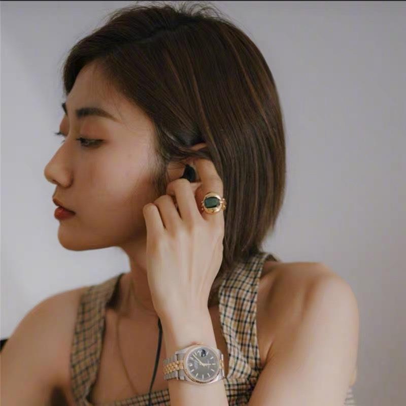 Retro Geometric Copper Inlay Zircon Rings