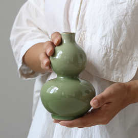 景德镇陶瓷花瓶葫芦复古新中式家居摆件装饰工艺品青瓷水培花器