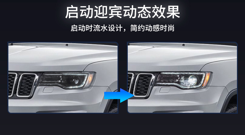 Suitable for Jeep Grand Cherokee 14-22 modified JEEP car led headlight assembly streamer steering headlight