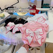 儿童纯棉短袖t恤女童上衣女宝蝴蝶结童装a类衣服中大童韩版女童
