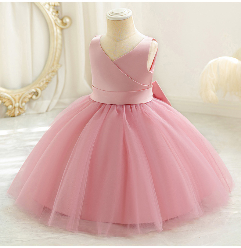 Robe de princesse en maille pour bébé fille avec nœud et col v_voghion.com