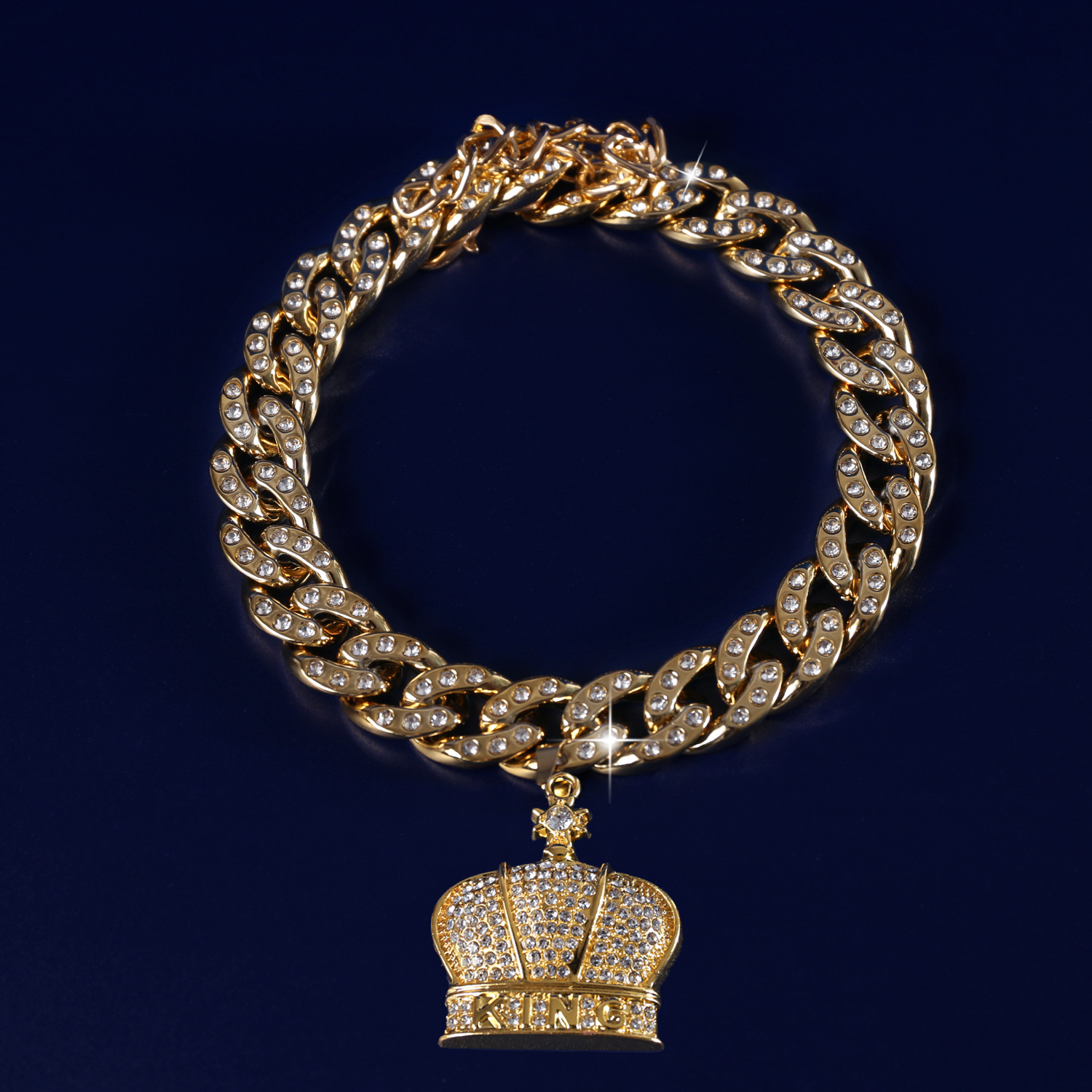 Comercio exterior mascotas collar de diamantes cubano ajustable dólar corona KING collar de lucha hip-hop gato perro