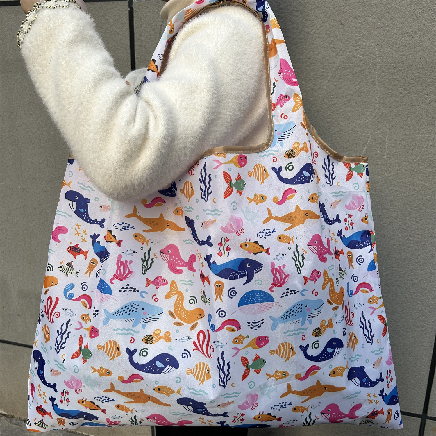 Bolsa de compras plegable de la protección del medio ambiente del paño de Oxford bolsa de almacenamiento portátil bolsa de supermercado grande bolsa de dibujos animados japonés