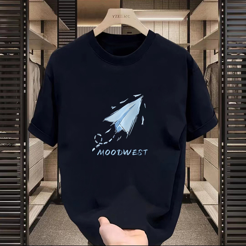 Factory wholesale paper airplane printing summer simple short sleeve trendy solid color all-match loose simple T-shirt top