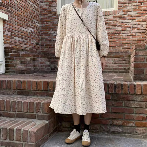 Japanese-style floral dress for women, loose fit, 2024 spring new arrival, student long-sleeved French-style skirt, pastoral style, large swing dress