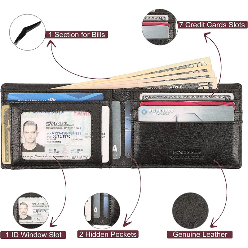 Nuevo estilo transfronterizo billetera personalizada de ventana de identificación para hombres billetera RFID de alta gama para hombres billetera de cuero de vaca de primera capa