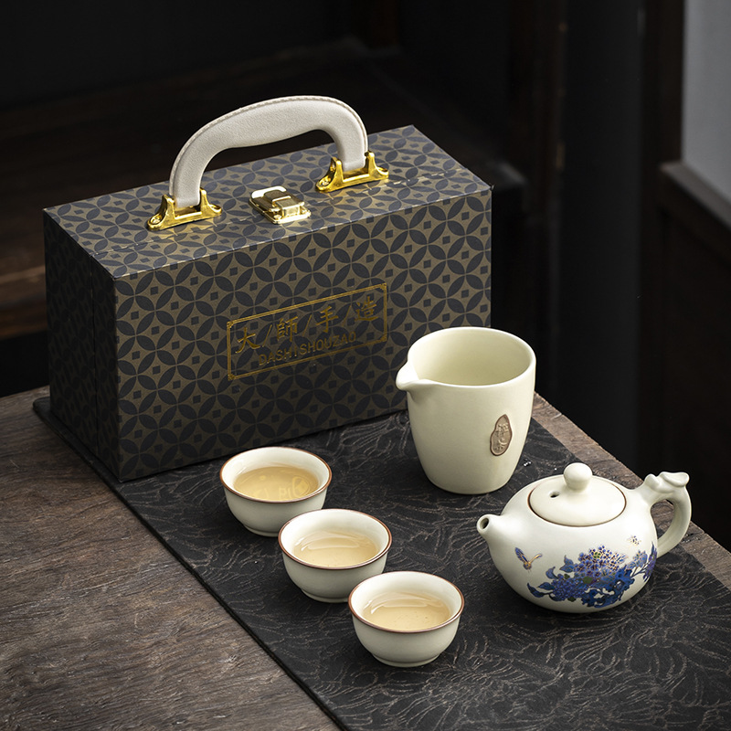 遇热水变色汝窑功夫茶具陶瓷套装开片茶壶高档泡茶整套礼品伴手礼