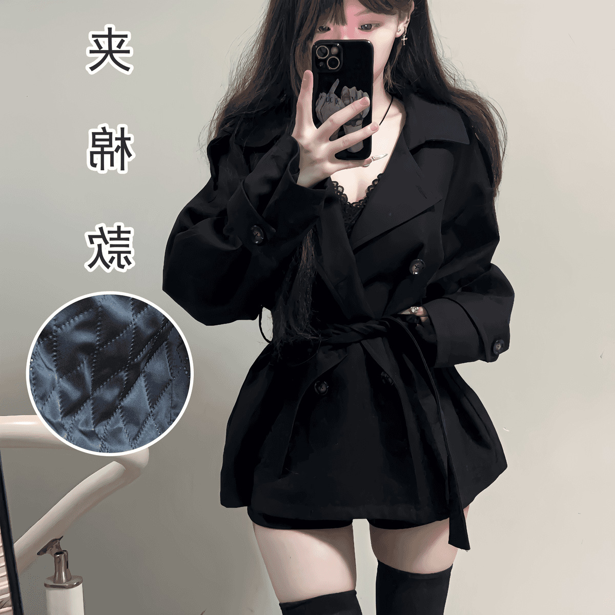 Quilted British Style Short Windbreaker Double-Breasted Women's Autumn and Winter New Style Waist-Cinching Quilted Jacket