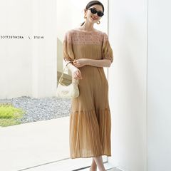 Quality 2025 summer Miyake high-end pleated designer pastoral casual temperament slim dress