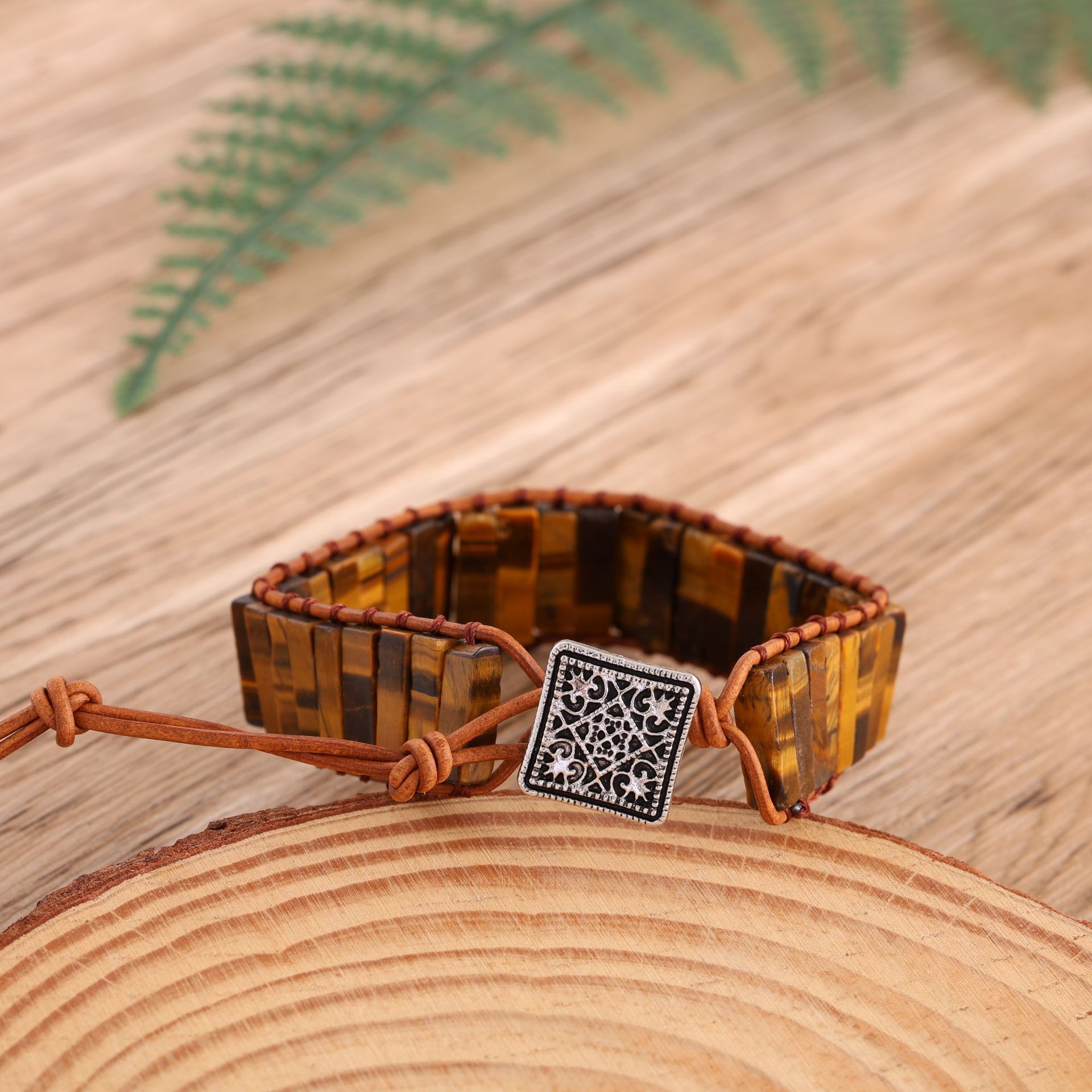 Longrui Amazon joyería transfronteriza imitación piedra natural pulsera de cuerda de cuero tejida a mano joyería de mano creativa bohemia