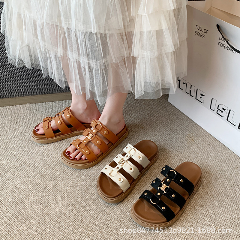 High-End Version of the Arc De Triomphe Thick-Soled Slippers for Women, 2025 New Summer Outdoor Half-Slip Beach Roman Sandals, Luxurious