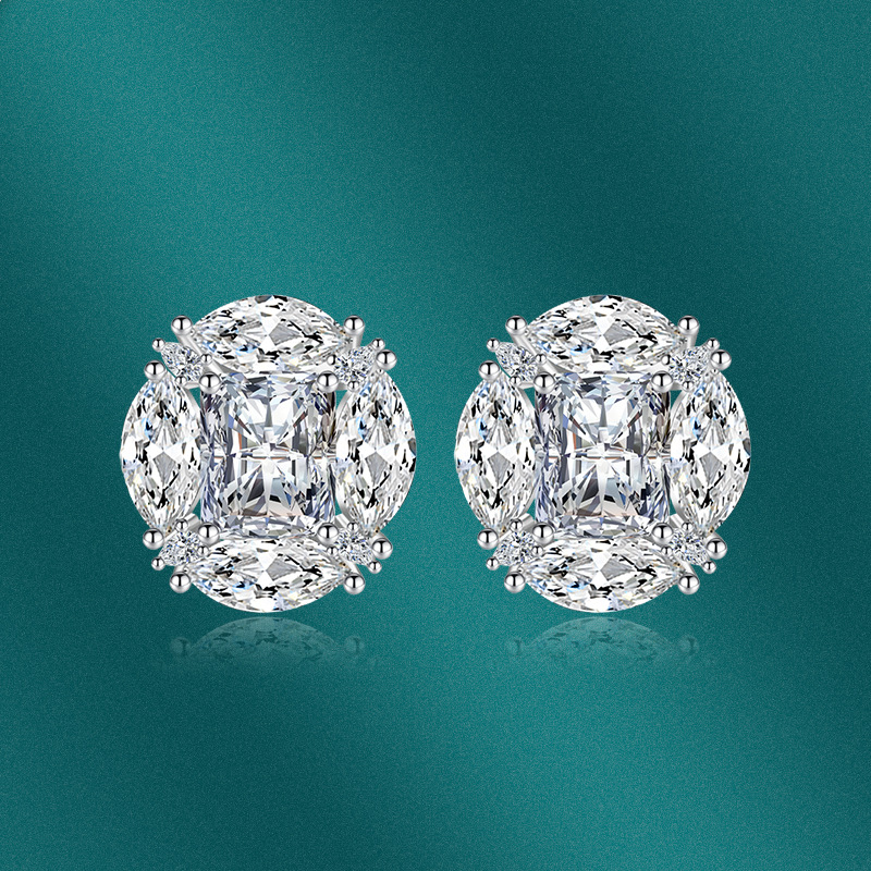 Elegant Rhombus Copper Plating Inlay Zircon Ear Studs 1 Pair