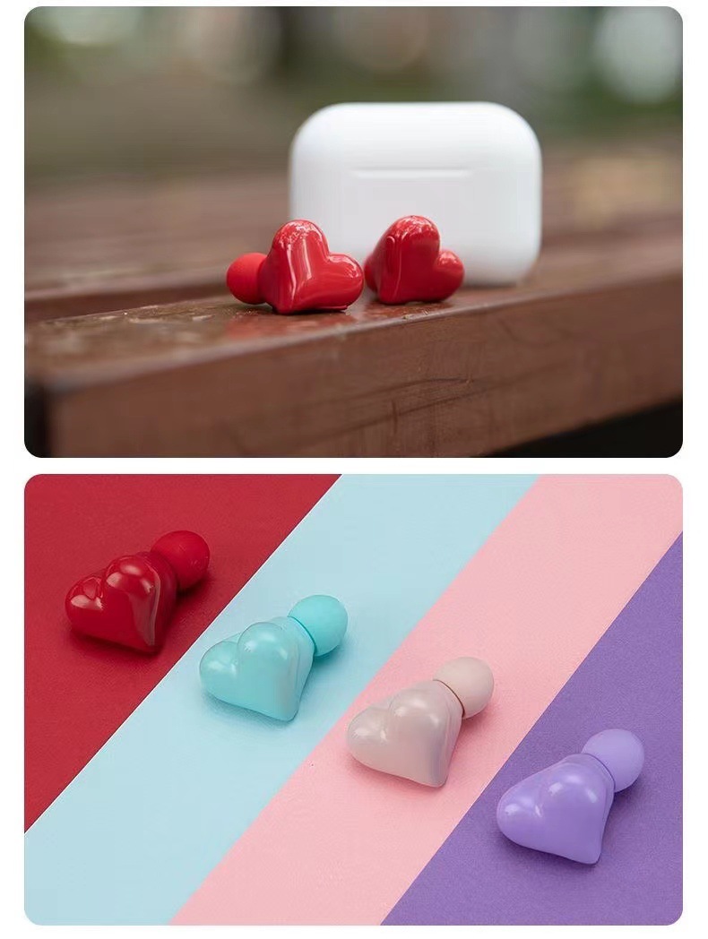 200g Weight Bluetooth Headset Classification ABS, PC Material Heart Shape Pattern Romantic Style Heart-shaped Headset In-ear Wireless Bluetooth Noise Reduction Headset 6