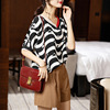 Women's wear 2022 summer new pattern Large Chiffon shirt A few extra pounds mm Korean Edition stripe temperament V-neck Western style Blouse jacket