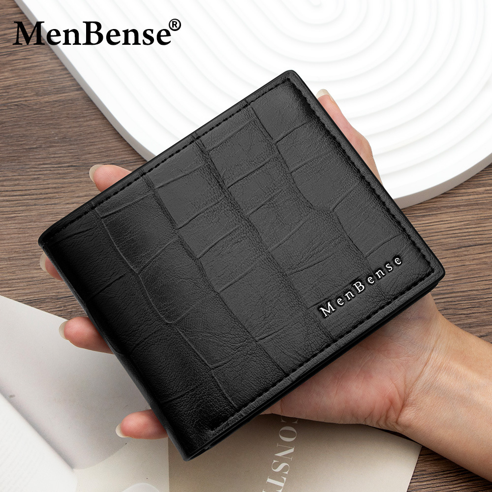 新款石头纹复古男士短款钱夹横款合页三折包多卡位零钱袋钱包批发