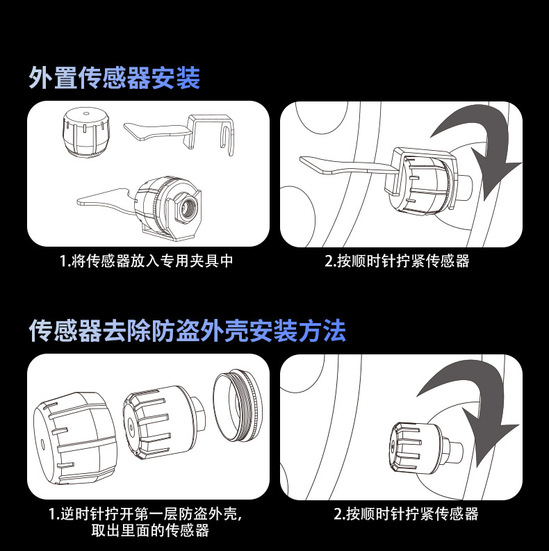 Kaiyou/Careud Cross-Border Tire Pressure Monitoring System for Trucks and Buses, 6-Wheel, Single-Screen Display, Internal and External Tpms