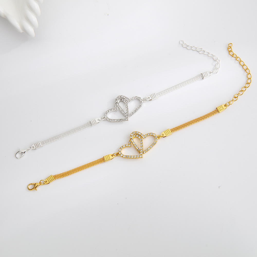 Double Interlocking Heart Bracelet With Full Diamonds And Crystals_voghion.com