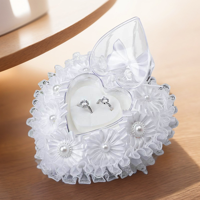 心形新娘戒枕婚礼蝴蝶结水晶戒指盒戒欧美结婚礼物玫瑰戒指盒批发