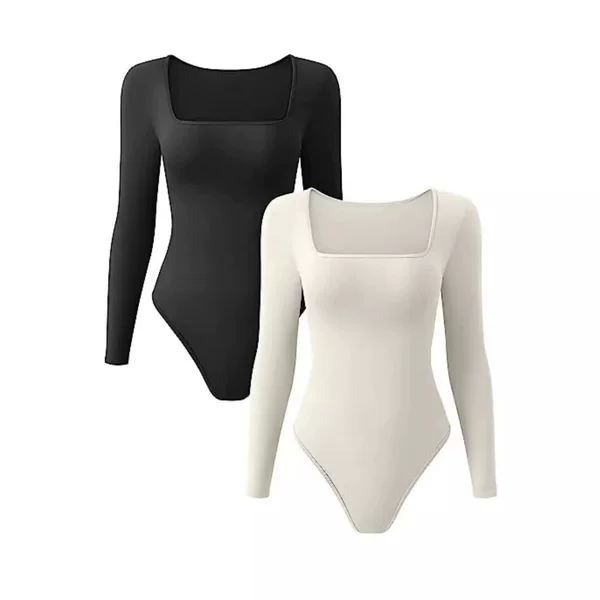 European and American 2025 Cross-Border Foreign Trade Sexy Slim-Fit Ribbed New Square-Neck Long-Sleeve Bodysuit for Women