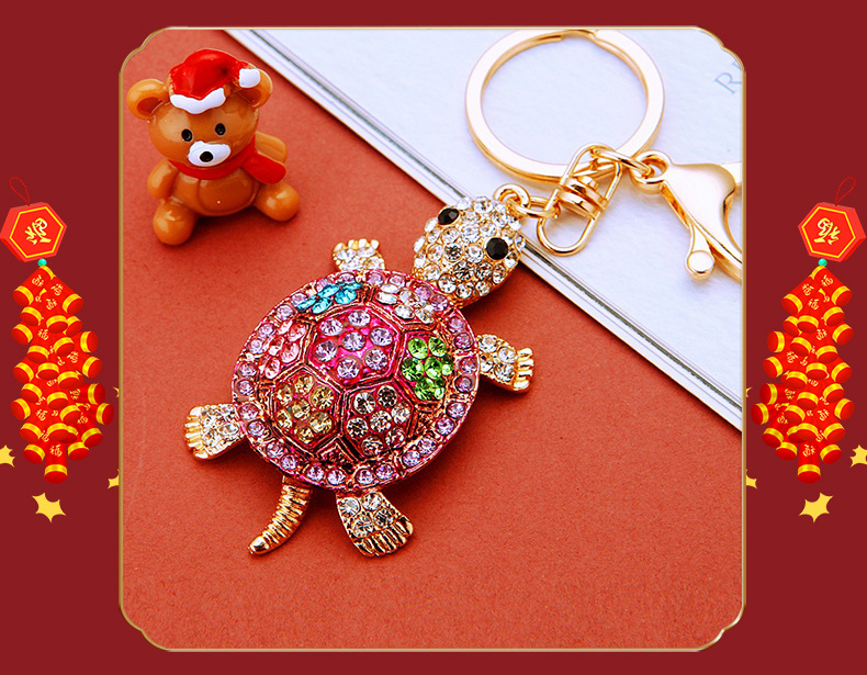 Turtle Car Keychain With Full Diamond Crystals Bag Pendant_voghion.com