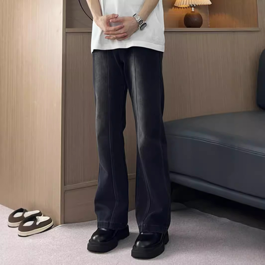Men's High-waist Flared Straight Jeans Versatile Casual Black_voghion.com