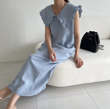 韩国chic2025夏季新款法式娃娃领大翻领可爱清新甜美气质连衣裙女