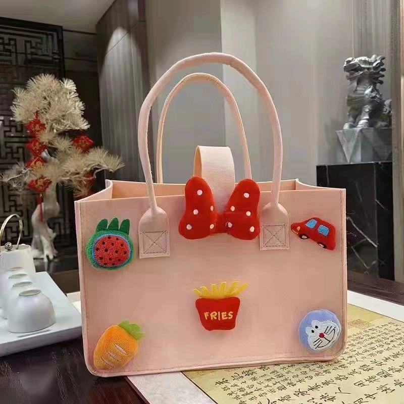 Сетчатые красные мешки, сумки, карманные сумки с мультяшками, войлочные пакетики для покупок, подарок на 100 дней для младенцев
