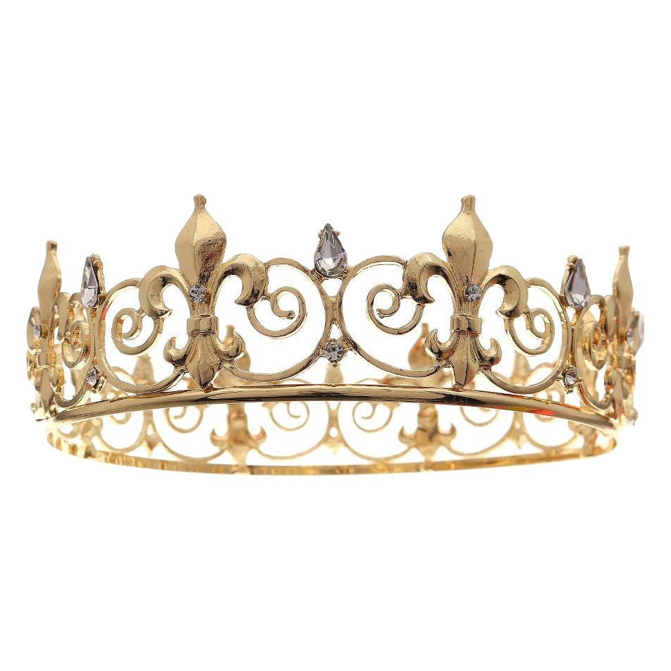 Joyería clásica europea y americana, corona de rey retro, corona redonda de aleación con diamantes de imitación dorados, tocado para fiestas y bailes para hombres y mujeres