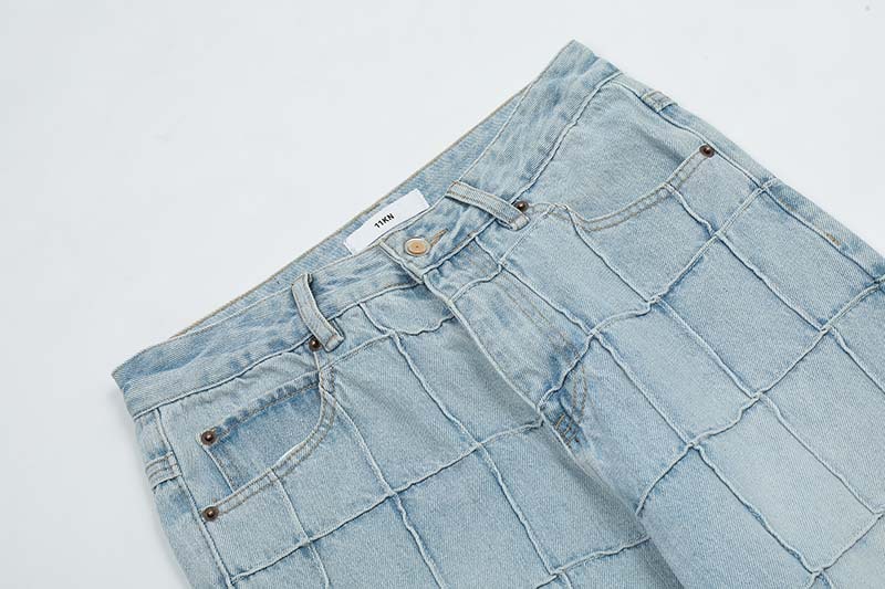 Title 9, Heren jeans met patchwork en rauwe randen, loss...