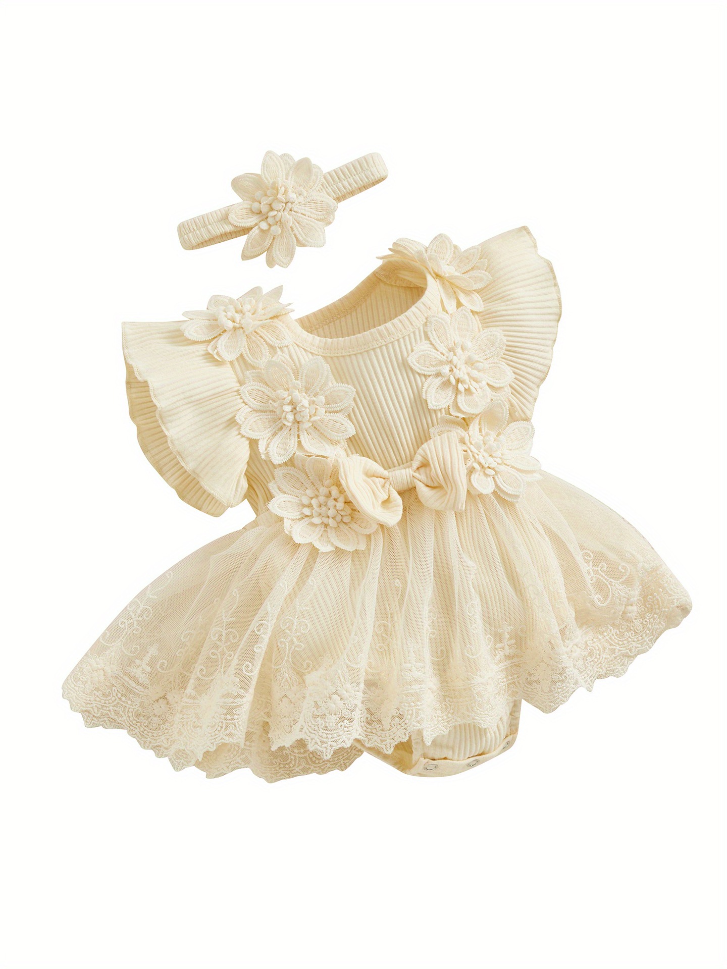 Baby Girl 2pcs Outfits Mesh Lace Patchwork Ruffle Romper transfronterizo