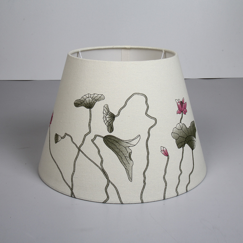 Estilo pastoral chino cubierta plana de lino personalizado DIY paisaje pintura lámpara de araña pantalla lámpara de noche cubierta de la lámpara creativa