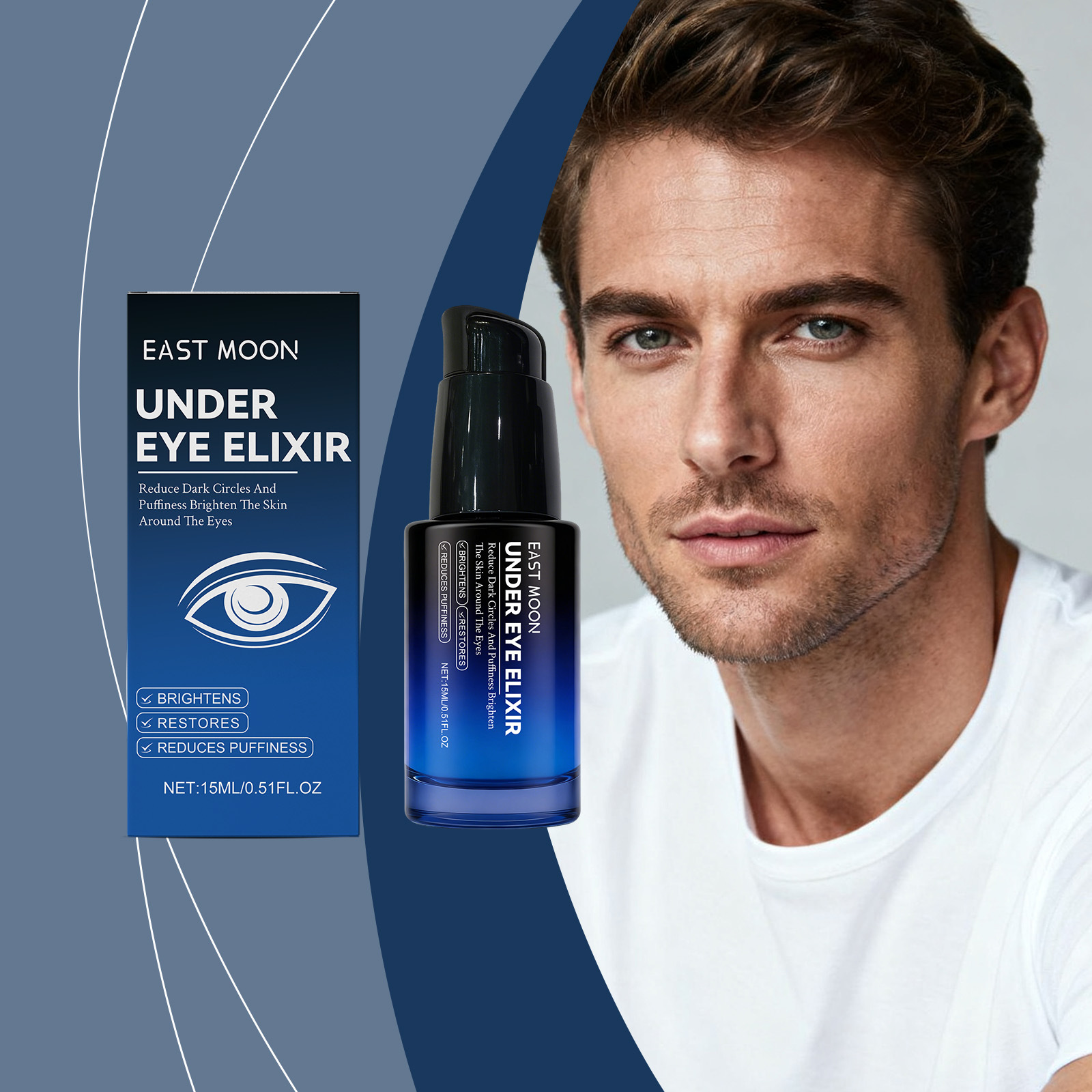 East Moon Men's Eye Essence, Hydrating and Rejuvenating Skin Around the Eyes, Daily Care and Massage Essence
