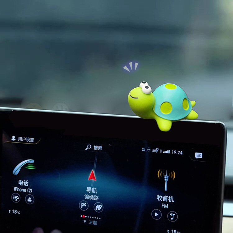 [Little Turtle] Lindos adornos de coche de dibujos animados, pantalla de control central de coche, decoración carnosa de musgo