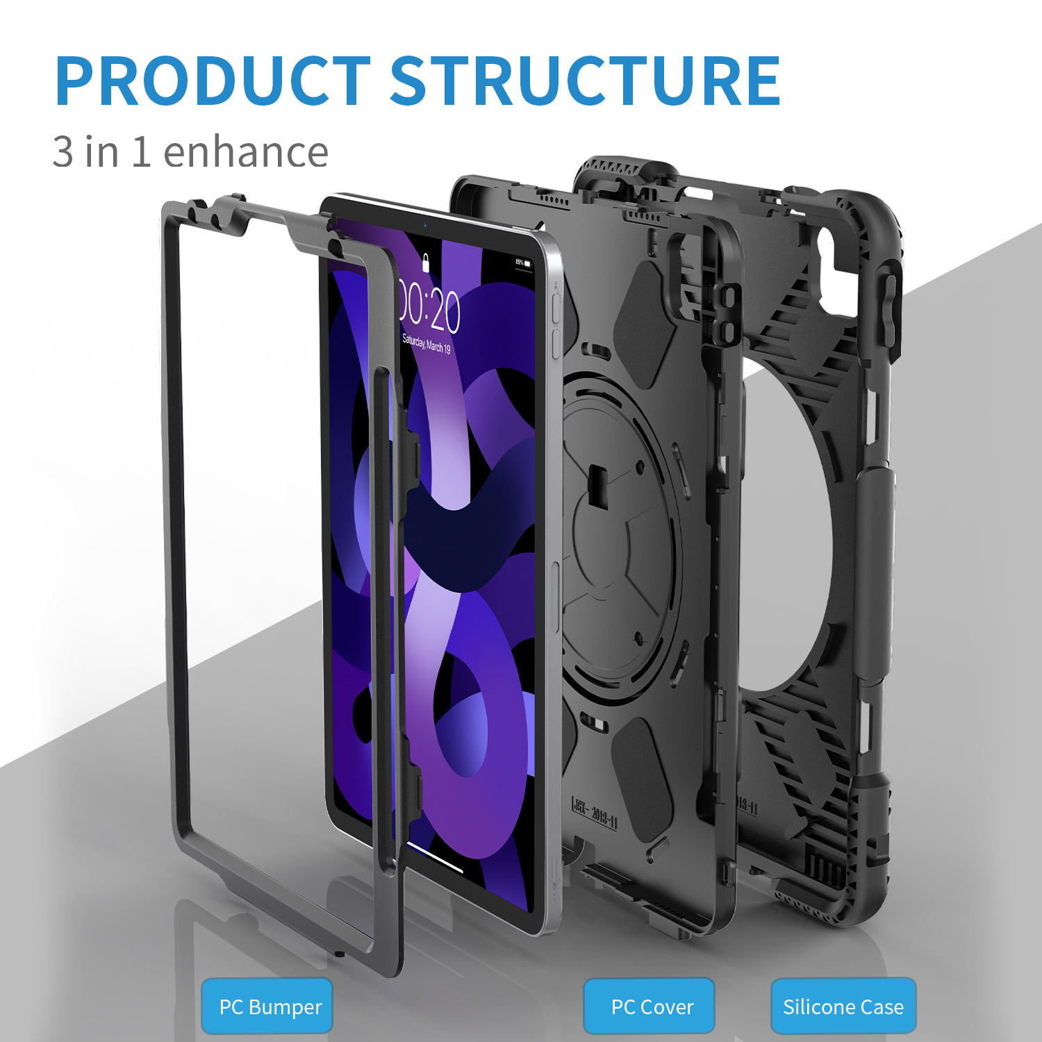 Aplicable a la funda protectora de la tableta de Apple Samsung con la caja protectora de la tableta del silicón air5 DE LA anti-caída de la ranura tres de la pluma con el soporte