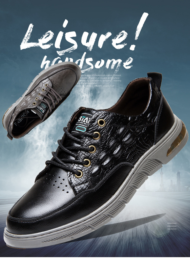 Pánske topánky s krokodílím vzorom, jeseň 2023, nové šnurovacie topánky, mládežnícke trendy, mäkká podrážka, ležérne kožené topánky_voghion.com