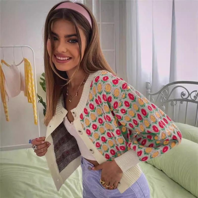 Foreign Trade New Products Amazon ebay AliExpress Europe and the United States Cross-border Autumn and Winter Cardigan Knitted Button Sweater Color Jacket