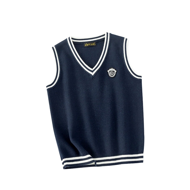 Chaleco de punto estilo universitario coreano para niños, primavera y otoño 2025, chaleco de algodón con cuello en V para niños, suéter para estudiantes de primaria, venta al por mayor.