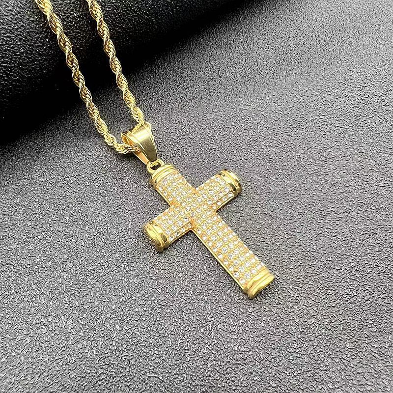 22g Weight Pendant, Chain Jewelry Making Type 27*54mm Jewelry Making Size Zircon Inlay Material DIY Jewelry Accessories Classification 1 Piece Quantity Titanium Steel Material Cross Pattern Inlay Design Hip-Hop Style 1 Piece 27*54mm Titanium Steel Zircon Cross Pendant Chain 9