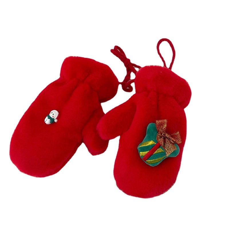 秋冬新款 圣诞麋鹿仿兔毛儿童手套宝宝冬天保暖出行手套批发|ms