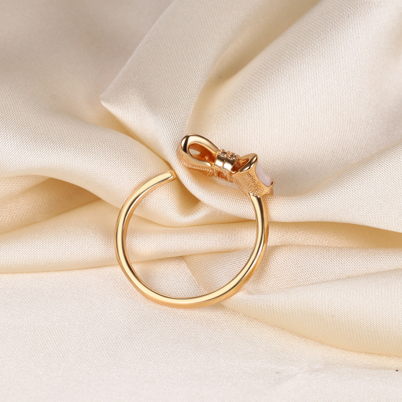 Fashion Bow Knot Copper Inlay Shell Zircon Rings