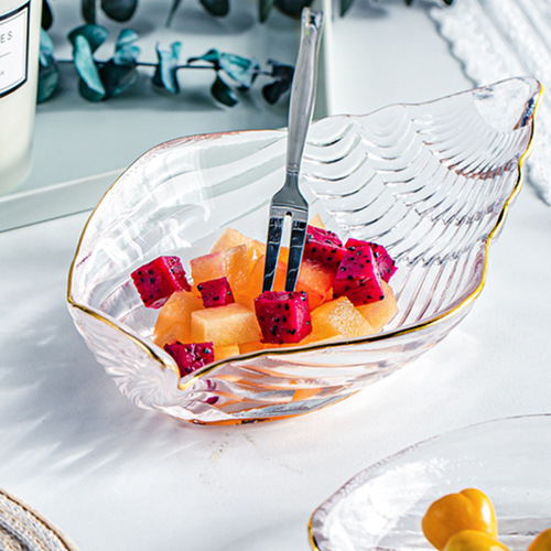 Creative gold edge transparent glass plate ocean series plate bowl tableware set fruit plate snack dessert cake plate