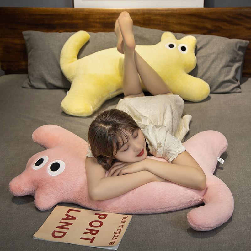 MUJI 여성용 귀여운 고양이 인형 봉제 장난감 긴 베개 봉제 인형 침대 잠자는 인형