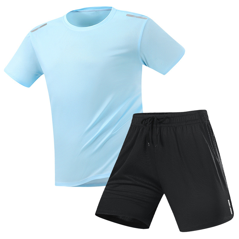 Trajes deportivos transfronterizos para hombres de verano nuevos juegos de dos piezas de correr Casual Fitness camiseta de secado rápido de hielo pantalones cortos de mangas cortas
