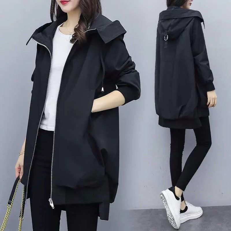 Весенняя хаки длинное пальто-к trenchcoat для отдыха, черная куртка, 2024 год, корейский стиль, оверсайз, середняя длина