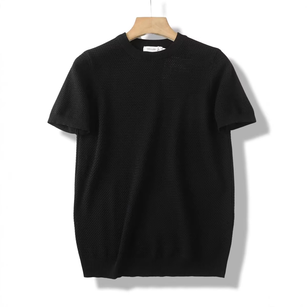 Men's Pineapple Knit T-Shirt – Breathable Textured Short Sleeve Top With Drop Shoulder & Retro Geometric Stripes (M-3XL)_voghion.com