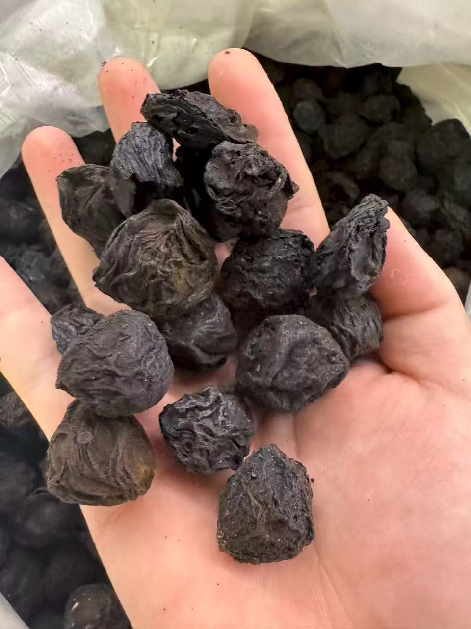 Dried Wu Mei Dark Plum Whole Fruit 1000g Bag for Sour Plum Drink and Herbal Decoction in use