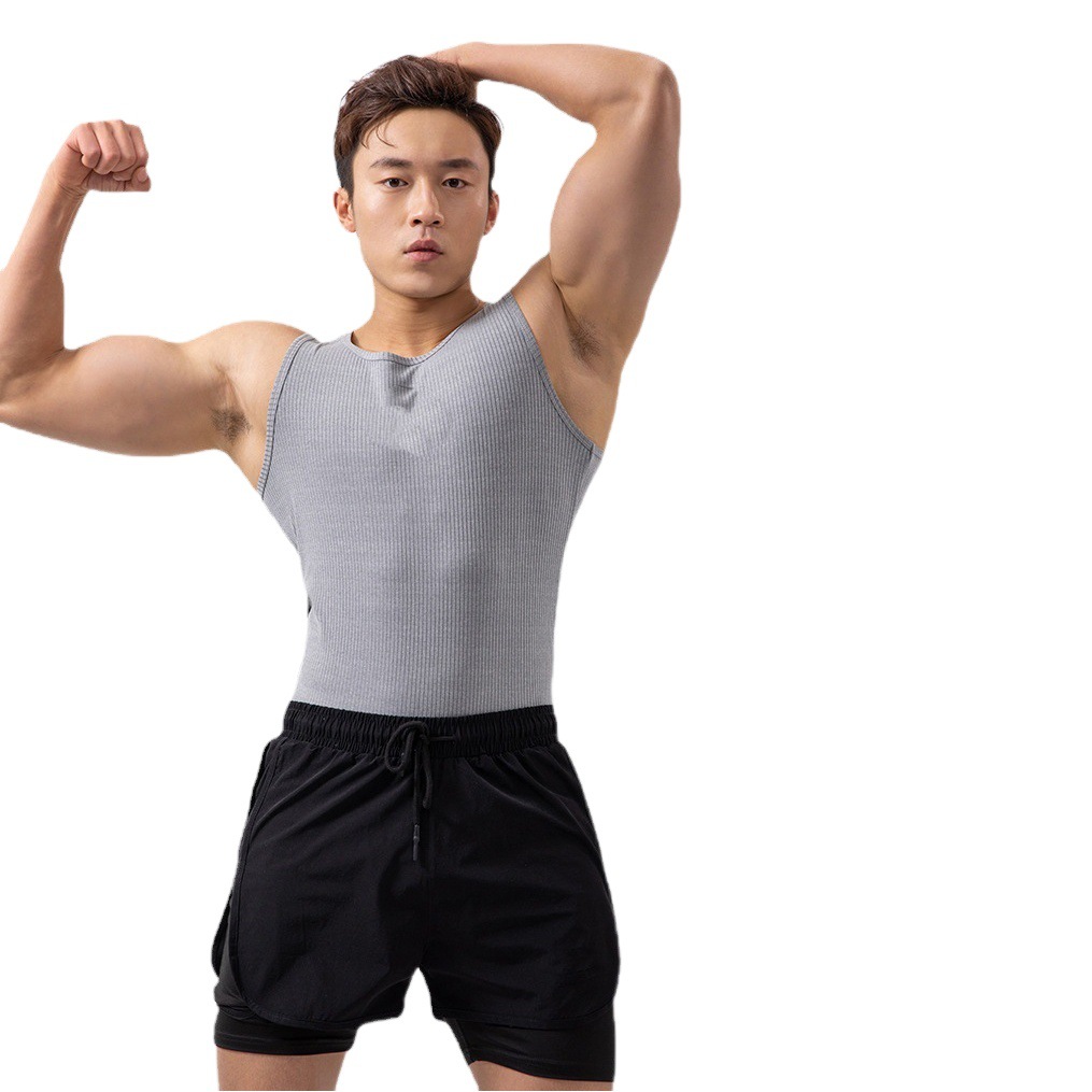 Summer Trendy Brand Solid Color Quick-drying Elastic Tight Sports Vest Men's Sleeveless Waistcoat Fitness Training Running Vest