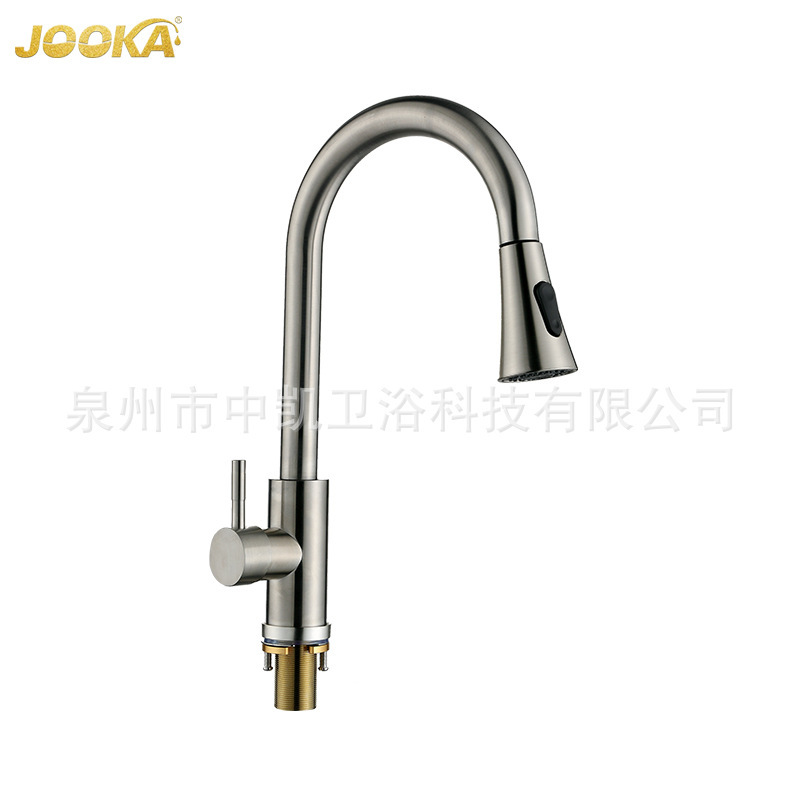 Foreign Trade Company Exports Pull-Out Vegetable Basin Brushed 201 Vertical Single-Handle Flexible Water Outlet Household Kitchen Faucet