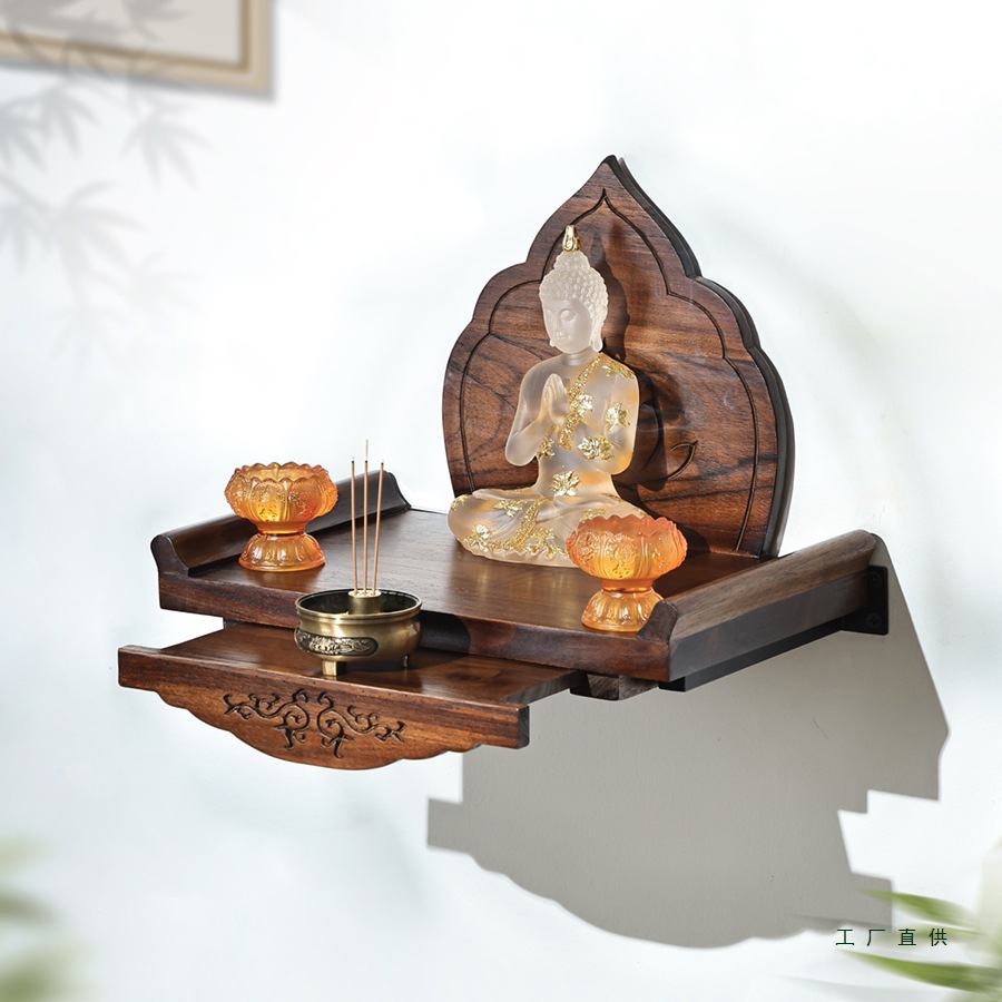 Wall-Mounted Shrine Stand for Household Use, Featuring a Shelf for Placing the God of Wealth, Offering Table, Incense Stand, and Bracket for Guanyin Altar